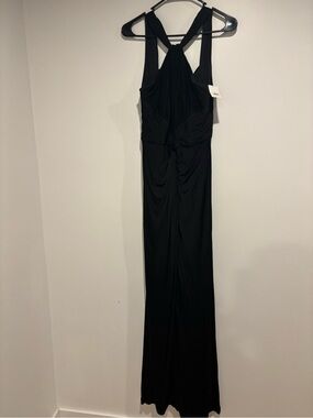 Tadashi Shoji Collection Halter Ruched Jersey Black Evening Dress Gown Size 4